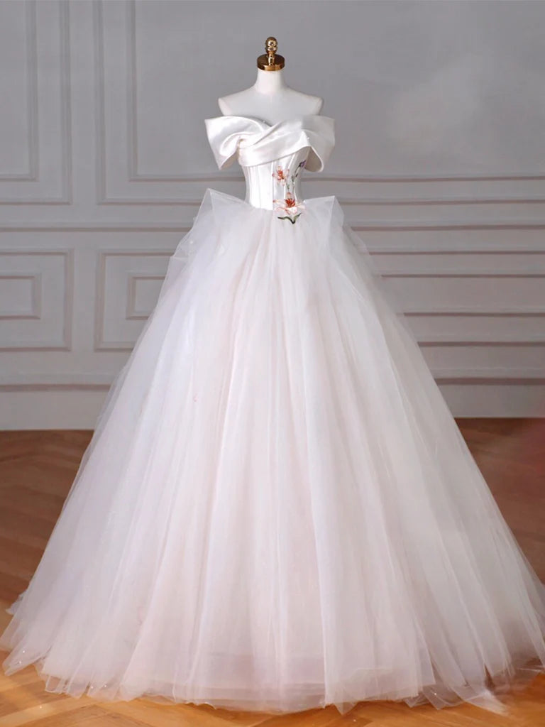 Wedding Dress A-Line Off Shoulder Tulle Long Dress Formal Dress