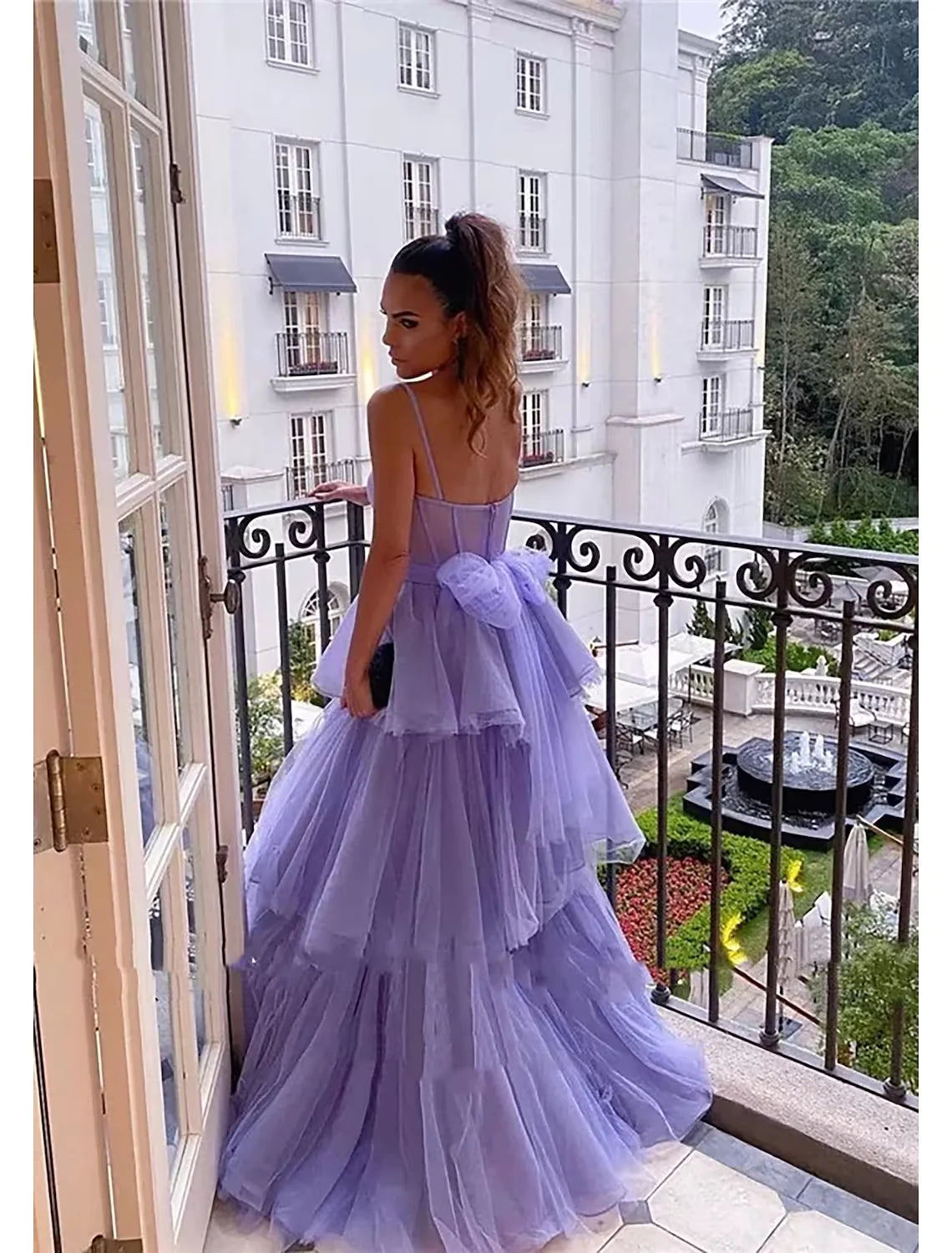 Ball Gown Prom Dresses Tiered Dress Formal Floor Length Sleeveless Sweetheart Tulle Backless with Pleats Ruched