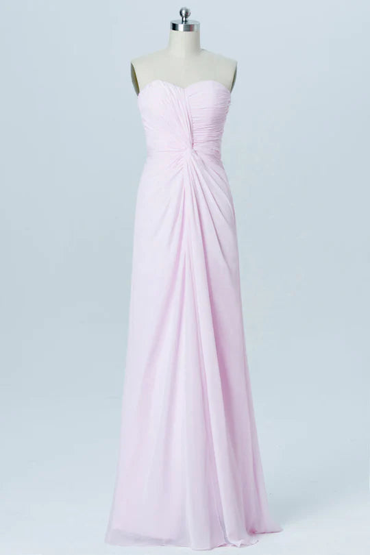 Light Pink  A-Line Off-the-Shoulder Sweetheart Twist-Front Bridesmaid Dress ﻿