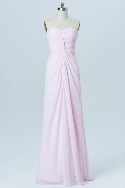 Light Pink  A-Line Off-the-Shoulder Sweetheart Twist-Front Bridesmaid Dress ﻿