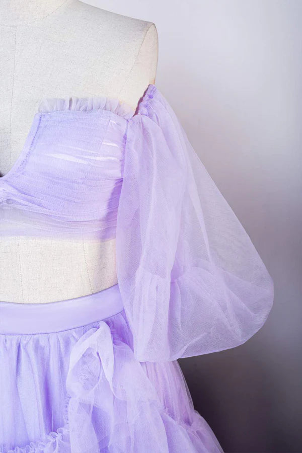 Off the Shoulder Ruffles Prom Dress with Slit