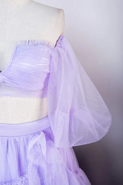 Off the Shoulder Ruffles Prom Dress with Slit