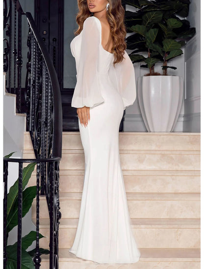 December Wedding Dresses Mermaid Cultivate oneself Square Neck Long Sleeve Floor Length Elegant Chiffon Bridal Gowns