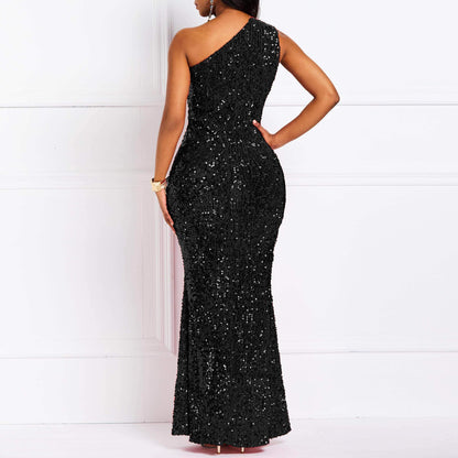 Wedding Guests Dresses Sequins Fashion Sleeveless Oblique Collar Mermaid Women's Maxi Dress Bodycon Dress Party Dress Prom Dresses Formal Wear Dresses