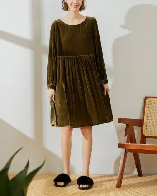 Knee Length Velvet Dress Round Neck Long Sleeves Plus Size Loose Dress Formal Wear Dresses Wedding Guest Dress Evening Dress