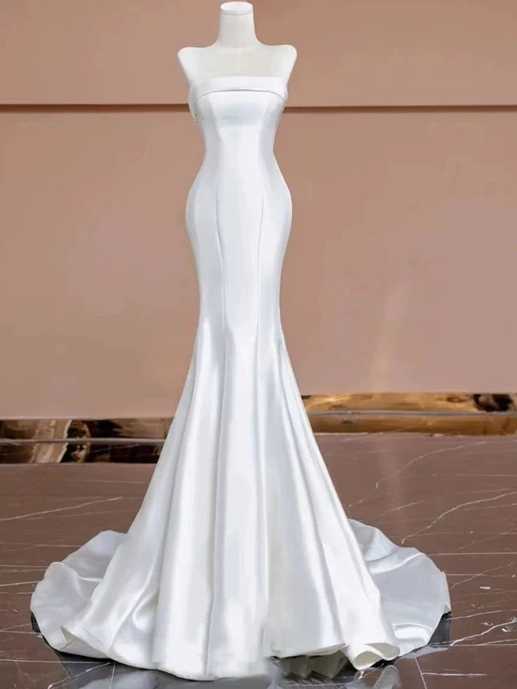 New Pattern Wedding Dress Mermaid Cultivate oneself Strapless Satin Long Formal Dresses