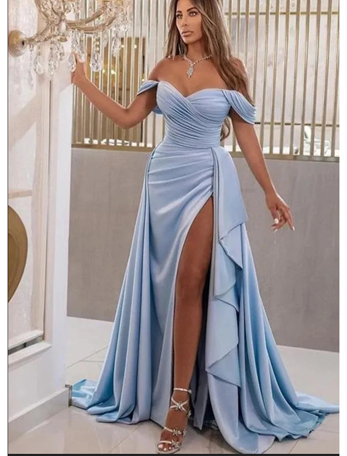 December Wedding Guest Dress A-Line High Split Dress Sleeveless Sweetheart Satin with Slit Prom Dresses