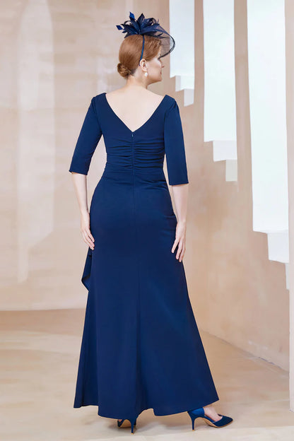 Fall November December Wedding Guest Dress Mother of the Groom / Bride Dresses V-Neck Pleated Ruffles Formal Long Dress