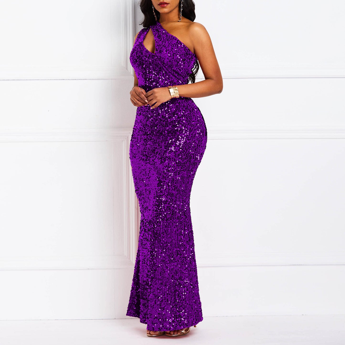 Wedding Guests Dresses Sequins Fashion Sleeveless Oblique Collar Mermaid Women's Maxi Dress Bodycon Dress Party Dress Prom Dresses Formal Wear Dresses