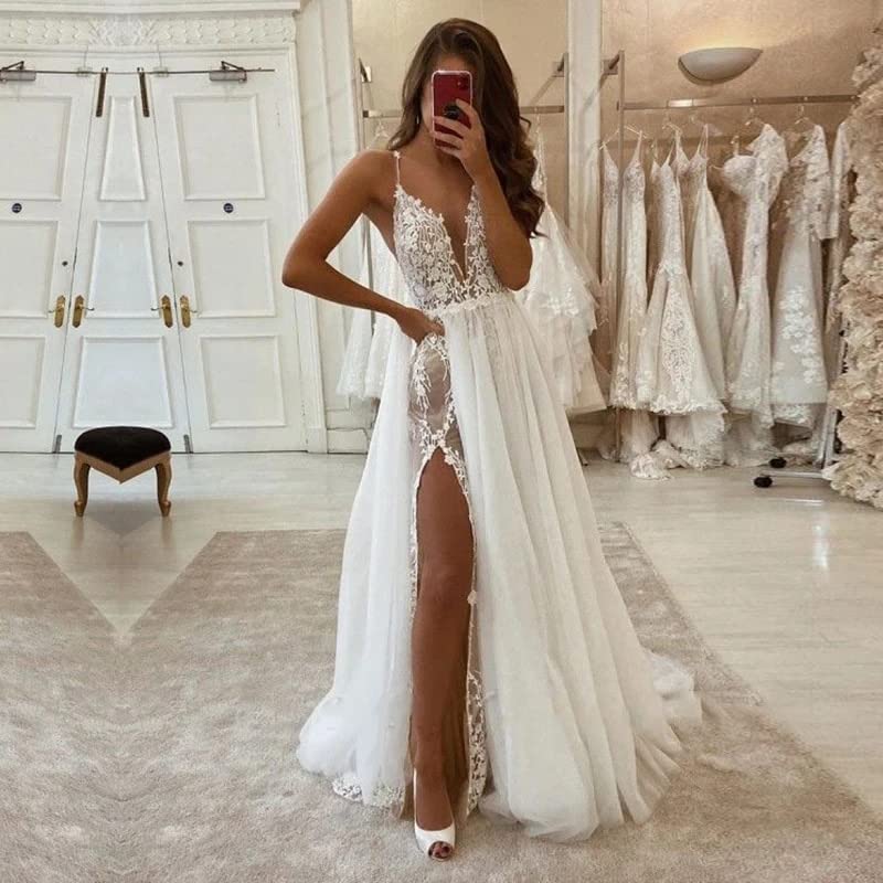 New Pattern Wedding Dress Boho Slit Lace Appliques Long Sleeve Mermaid Bridal Dresses Formal Women's Dresses