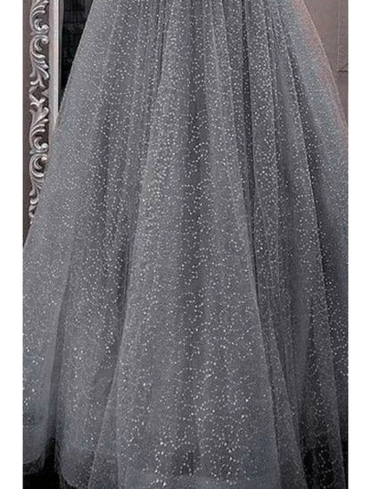 December Wedding Guest Dress A-Line Sparkle Shine Dress Floor Length Sleeveless Spaghetti Strap Tulle Glitter Crystals Prom Dresses