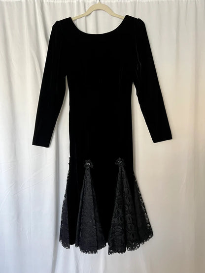 Bodycon Vintage Velvet Dress Splicing Lace V Neck Long Sleeves Formal Wear Dresses Wedding Guest Dress Evening Dress