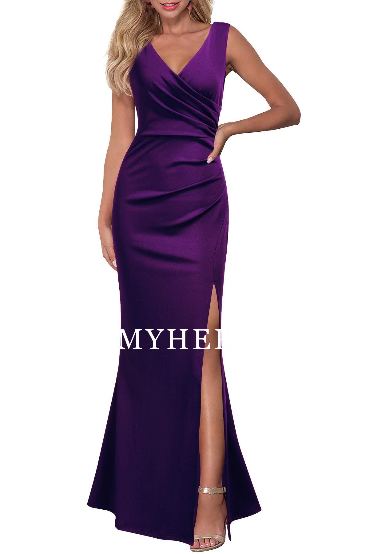 Formal Wear Dresses Prom Dress V Neck Sleeveless Pleated Split Evening Cocktail Long Dress Wedding Guest Dresses