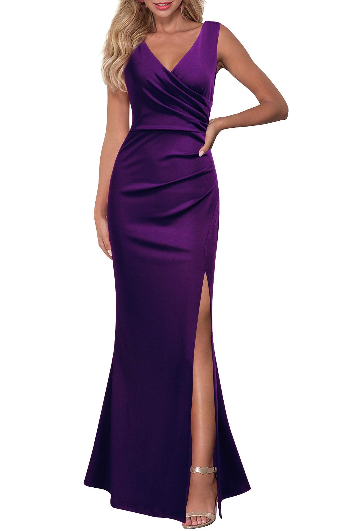 Formal Wear Dresses Prom Dress V Neck Sleeveless Pleated Split Evening Cocktail Long Dress Wedding Guest Dresses