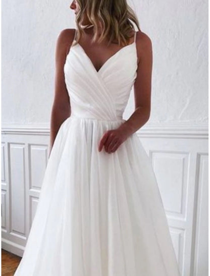 Fall November December Casual Wedding Dresses Spaghetti Strap Sheath / Column Camisole Sleeveless Court Train Chiffon With Pleats Elegant Bridal Gowns