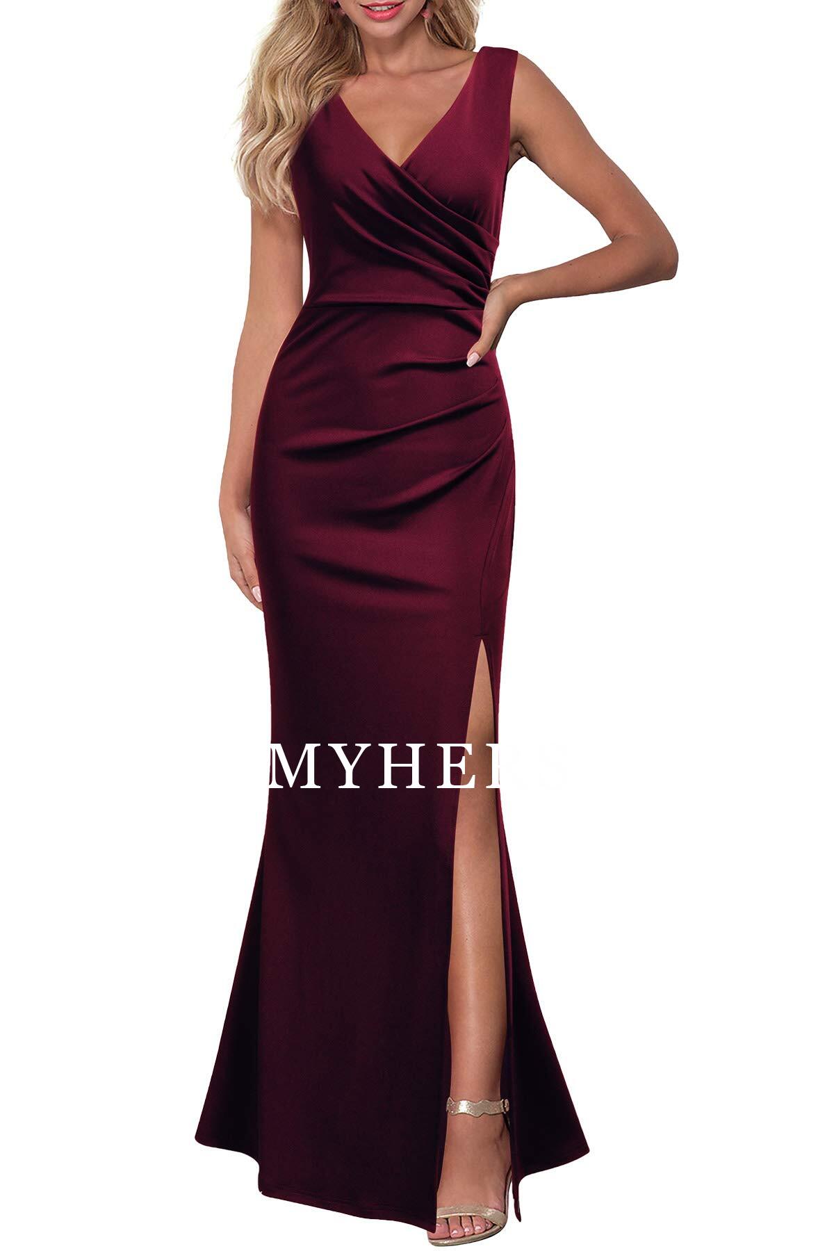 Formal Wear Dresses Prom Dress V Neck Sleeveless Pleated Split Evening Cocktail Long Dress Wedding Guest Dresses