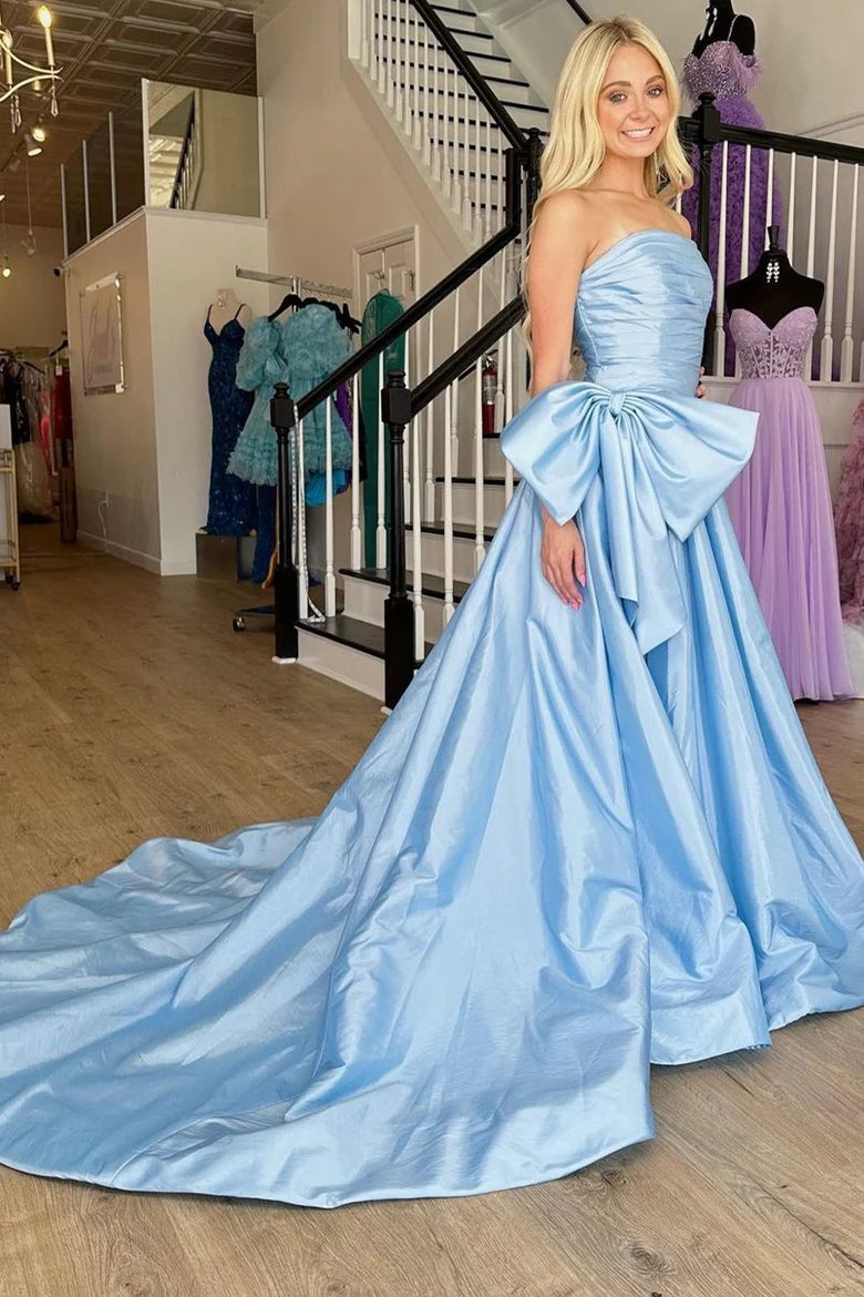 Strapless A-Line Prom Dress with Bow