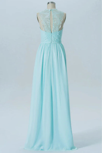 Light Blue Round neck Sleeveless Bridesmaid Dress with Back Cutout