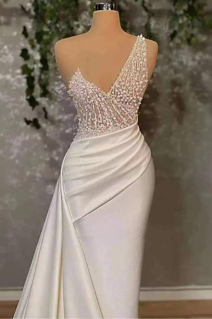 Sheath One Shoulder  Sweep/Brush Train Dresses Long Prom Dress With Sequins
