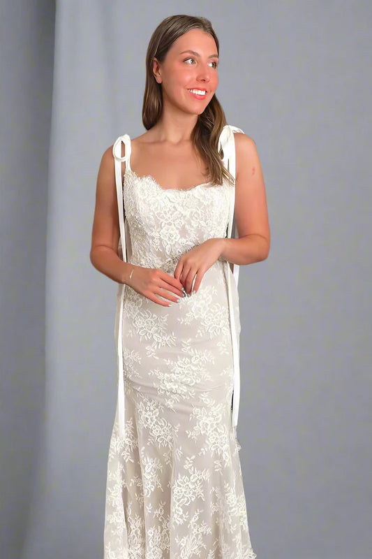Ivory Straps Sweetheart Mopping The Floor Lace Mermaid Wedding Dress ﻿