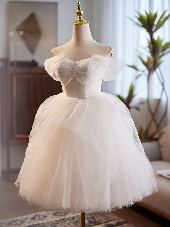 Sweet White Heart-Shaped Collar Tulle Lace Short Fresh lovely Prom Dress