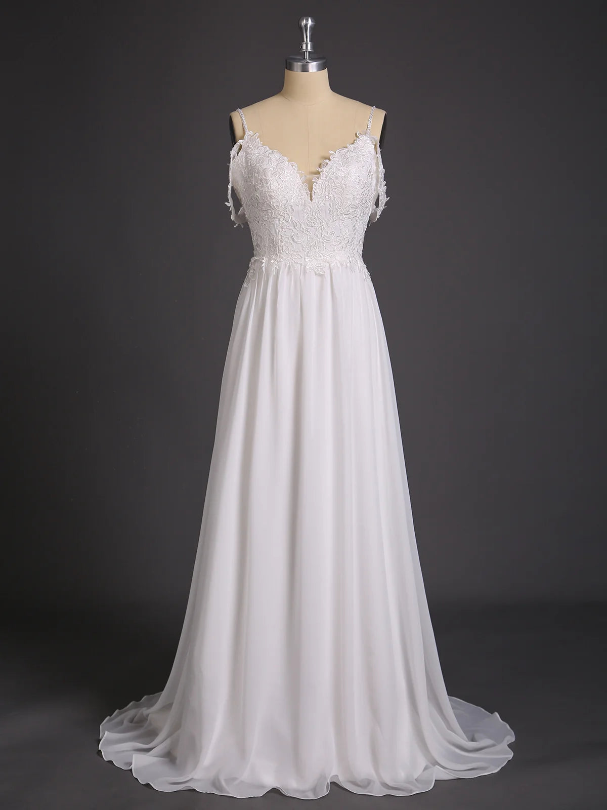 Beautiful Spaghetti Strap Chiffon Simple Elegant Wedding Dress