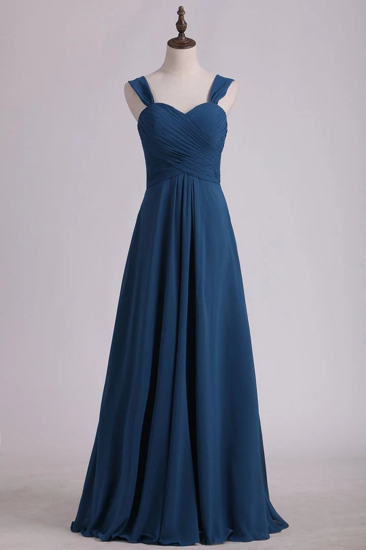 Dark Blue Square neck Sweetheart Backless A-Line Long Bridesmaid Dress