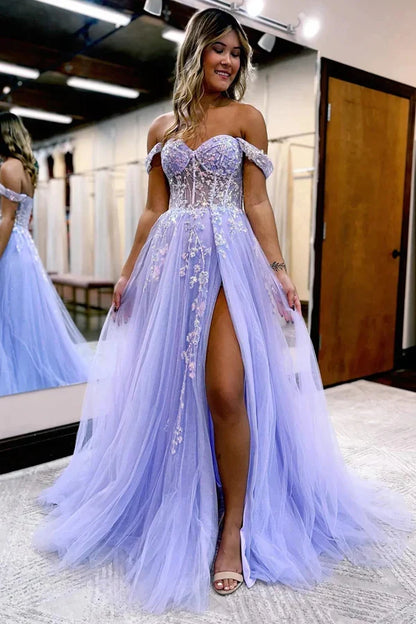 Off The Shoulder Prom Dress Formal Gown With Appliques