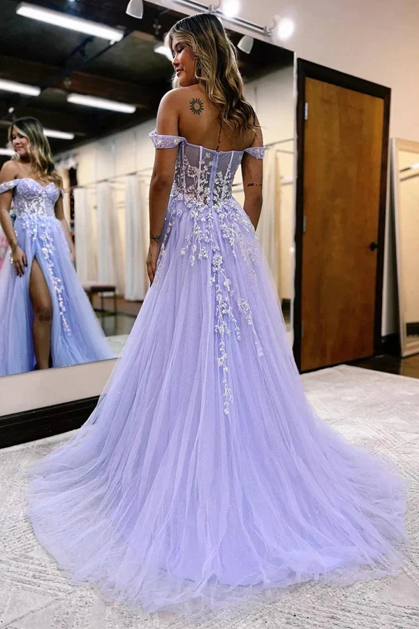 Off The Shoulder Prom Dress Formal Gown With Appliques