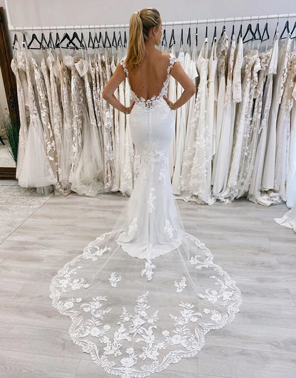 Mermaid Deep V-Neck Long Wedding Dress with Lace