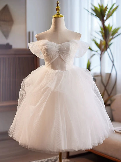 Sweet White Heart-Shaped Collar Tulle Lace Short Fresh lovely Prom Dress