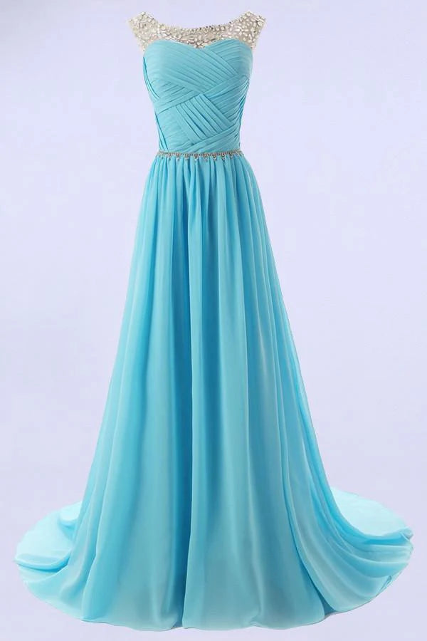 A-line Scoop Bridesmaid/Prom Dresses with Beading