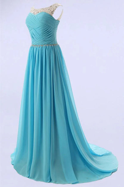 A-line Scoop Bridesmaid/Prom Dresses with Beading