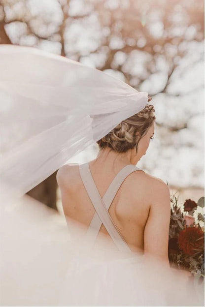 Elegant Criss Cross Deep V-Neck Wedding Dress with Waistband