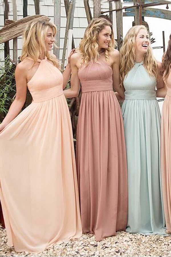 Elegant Halter Ruffles Empire Floor-length Chiffon Bridesmaid Dresses