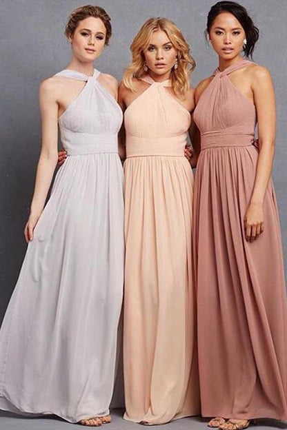 Elegant Halter Ruffles Empire Floor-length Chiffon Bridesmaid Dresses