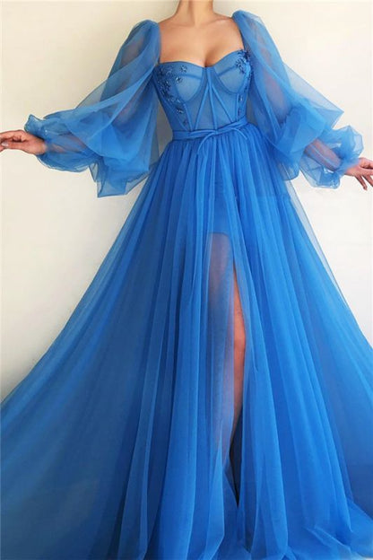 Sweep/Brush Train Dresses Long Sleeves See Through Long Prom Dress With Slit
