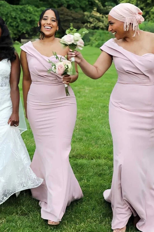 Dusky Pink One-Shoulder  Sleeveless Mermaid Long Bridesmaid Dress