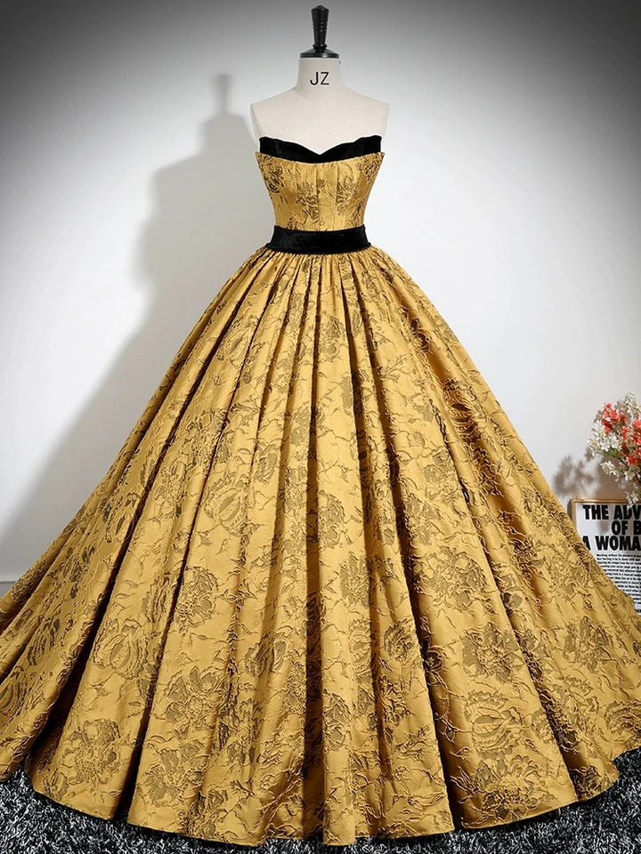 A-Line Off Shoulder Satin Elegant Prom Dress Detachable Sleeves Gold Color Blocking Long Atmosphere Evening dress