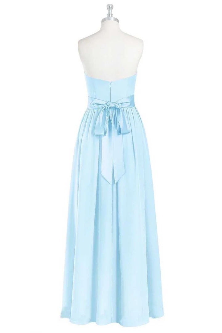 Light Blue Sweetheart Banded Waist A-Line Long Bridesmaid Dress