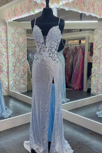 Straps  Sequins Appliques Long Formal Dress