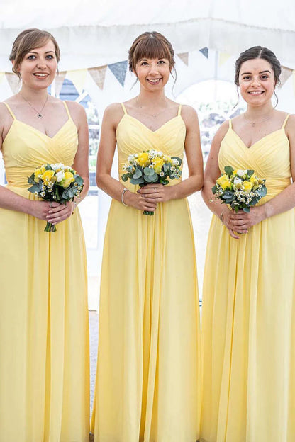 Chiffon Spaghetti Straps A-Line Long Bridesmaid Dress