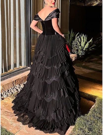 December Wedding Guest Dress A-Line Elegant Dress Formal Floor Length Short Sleeve Sweetheart Lace with Ruched Prom Dresses