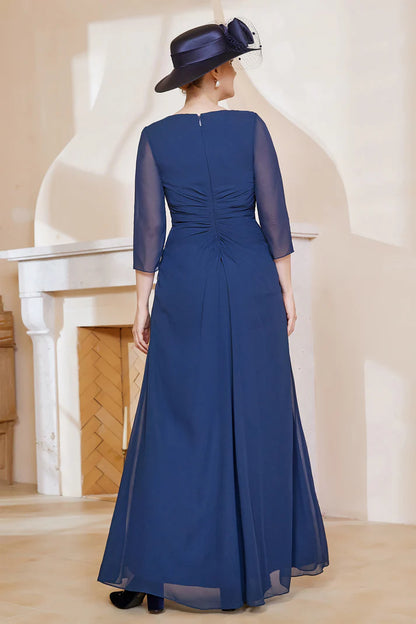 Fall November December Wedding Guest Dress Mother of the Groom / Bride Dresses V-Neck Ruffles Chiffon Long Dress