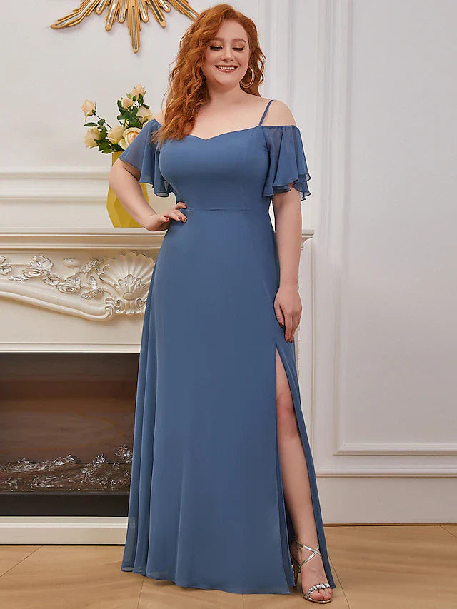 A-Line Bridesmaid Dress Off Shoulder Sleeveless Elegant Floor Length Chiffon with Ruffles / Draping / Solid Color