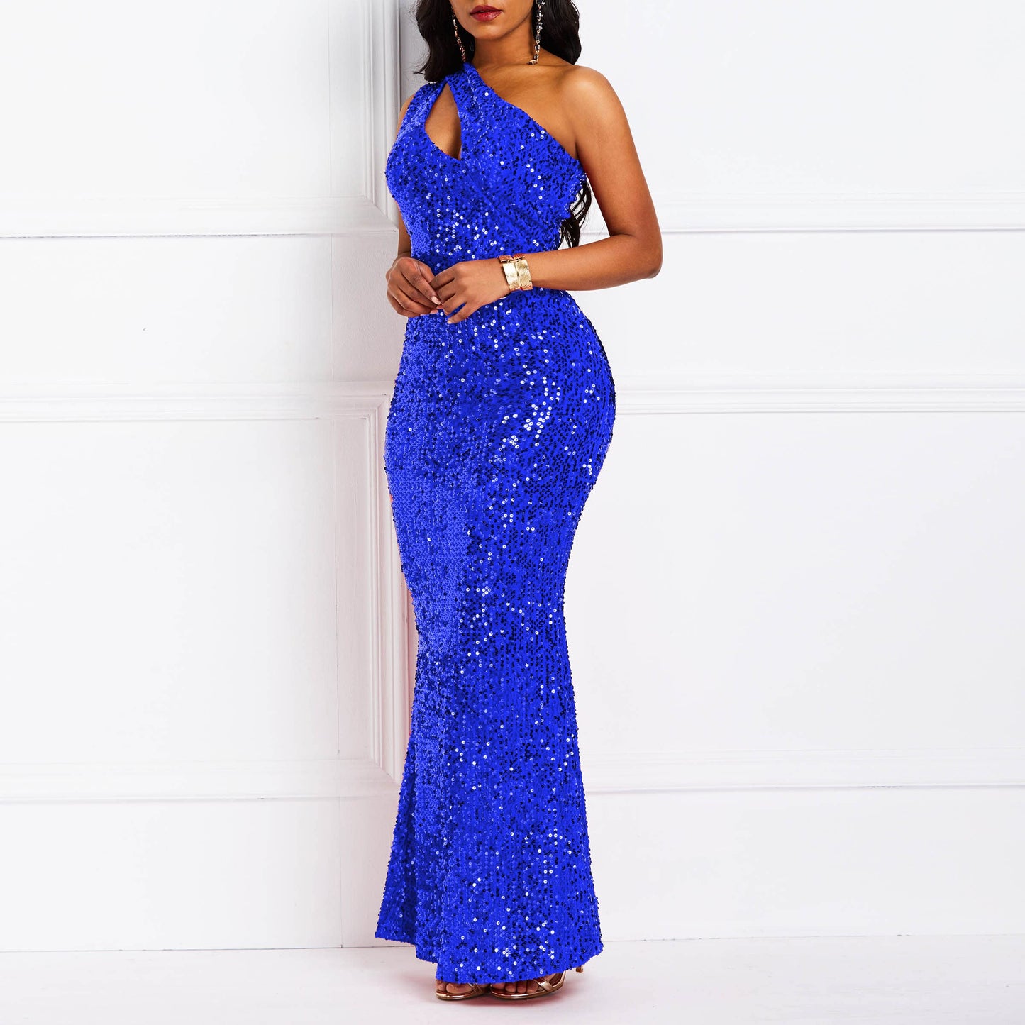 Wedding Guests Dresses Sequins Fashion Sleeveless Oblique Collar Mermaid Women's Maxi Dress Bodycon Dress Party Dress Prom Dresses Formal Wear Dresses