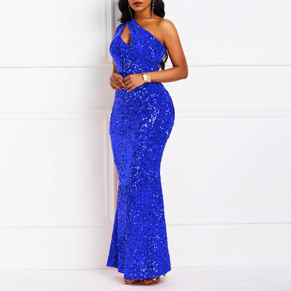 Wedding Guests Dresses Sequins Fashion Sleeveless Oblique Collar Mermaid Women's Maxi Dress Bodycon Dress Party Dress Prom Dresses Formal Wear Dresses