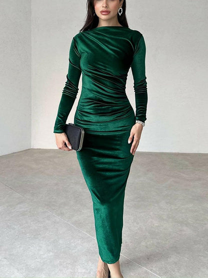 Wedding Guest Dresses Women's Velvet Bodycon Long Sleeve Ruched Slim Fit Dresses Formal Dresses Evening Dresses