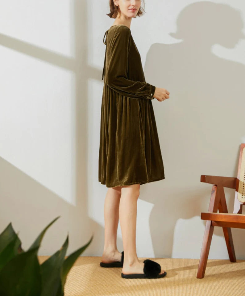 Knee Length Velvet Dress Round Neck Long Sleeves Plus Size Loose Dress Formal Wear Dresses Wedding Guest Dress Evening Dress