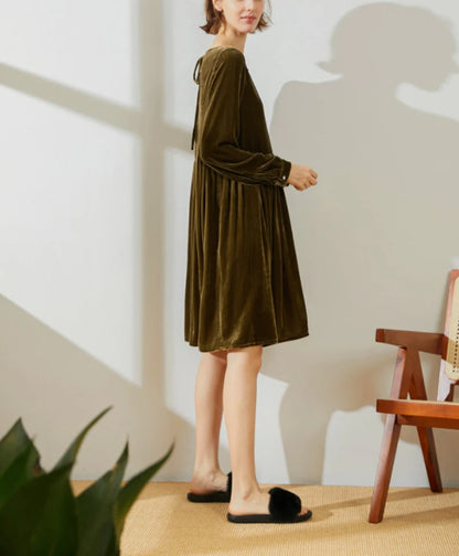 Knee Length Velvet Dress Round Neck Long Sleeves Plus Size Loose Dress Formal Wear Dresses Wedding Guest Dress Evening Dress